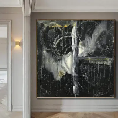Extra Large Abstract Acrylic Black And White Paintings On Canvas Unique Art Modern Wall Art | ACE OF WANDS