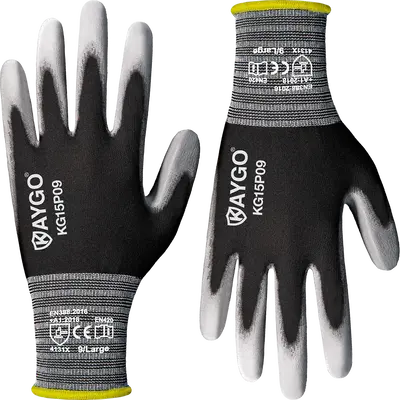 KAYGO Work Gloves PU Coated 12 Pairs, KG15P, Nylon Liner with Flexible Polyurethane Coating, Safety Work Gloves for DIY, Asse...