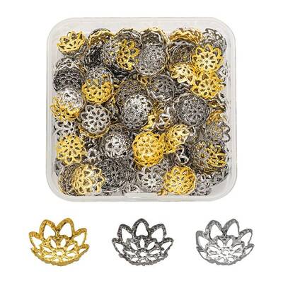 300Pcs 3 Style Iron Fancy Bead Caps
