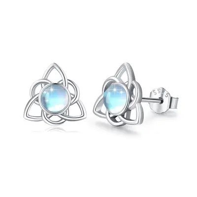 Sterling Silver Moonstone Celtic Knot Stud Earrings