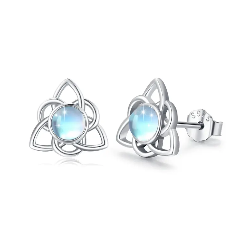 Sterling Silver Moonstone Celtic Knot Stud Earrings