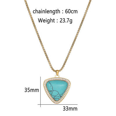 Golden Tone Stainless Steel Pave Synthetic Turquoise Heart Pendant Necklaces