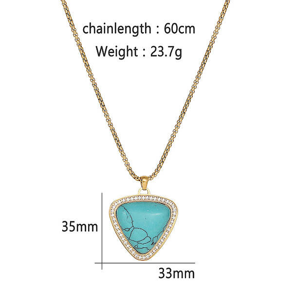 Golden Tone Stainless Steel Pave Synthetic Turquoise Heart Pendant Necklaces
