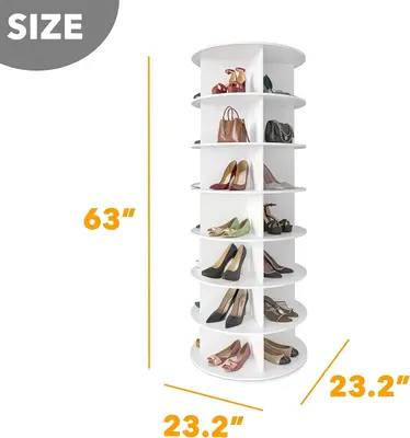 7 Tier Rotating Shoe Rack Tower, Spinning Shoe Display Lazy Susan, Revolving 360 Shoe Rack Storage Round Carousel, Vertical H...