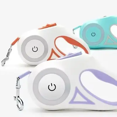 Retractable Dog Leash with LED Flashlight for Pet Walking - Automatic Control for Small to Large Dogs up to 110 Lbs