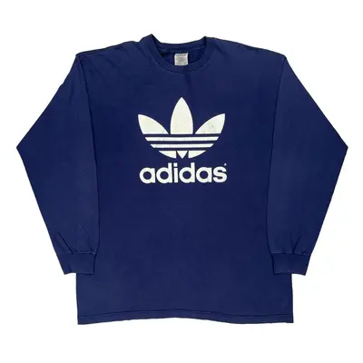 Made In Usa Adidas Spellout Long Sleeve T-Shirt - XL Navy Cotton