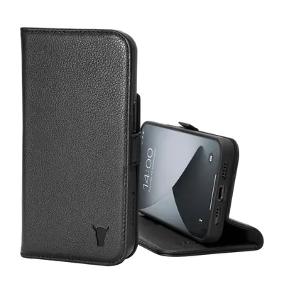 Apple iPhone 14 Pro Max Leather Wallet Case (with Stand function) - Black