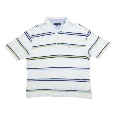 TOMMY HILFIGER Mens Polo Shirt White Striped XL