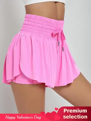 Women's Pocket Drawstring Athletic Sports Shorts, Casual Shirred High Waist Shorts, Gym Clothes, Sport & Outdoor Clothing for...