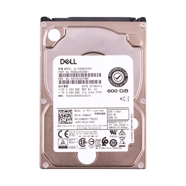 4WX8Y Dell 600GB 10000RPM SAS 12Gb/s Hot-Swappable 128MB Cache 2.5-Inch Hard Drive with Tray for PowerEdge Servers