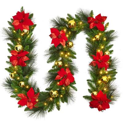 Garvee 9 FT Holiday Glow Christmas Wreath Set of 6 with Pre-Lit Warm White LED Lights, Flame Retardant PVC, Battery Operated,...