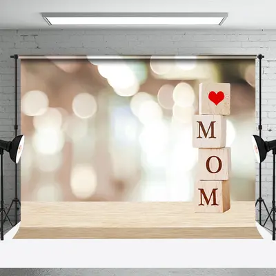 Wooden Cube Bokeh Lights Happy Mothers Day Backdrop - Aperturee