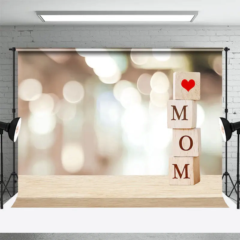 Wooden Cube Bokeh Lights Happy Mothers Day Backdrop - Aperturee