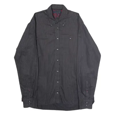 TOMMY HILFIGER Mens Shirt Black Striped Long Sleeve L