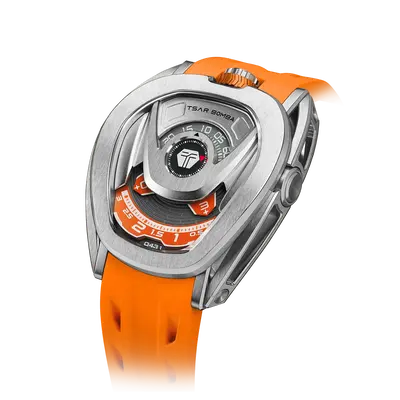 TSAR BOMBA Men's Reactor Series Automatic Mechanical Watch | Silver Orange | Wandering Hour Satellite Display | Waterproof Lu...