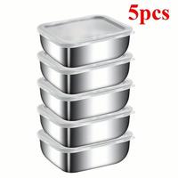 Stainless Steel Food Storage Container Set with Clear Airtight Lid, 5 Counts Stackable & Leakproof Food Storage Box, Home Kit...