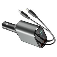 4-in-1 Retractable Car Charger, 60W USB C Fast Charging with Dual Port Adapter and Lightning Cable, for iPhones, Samsung, Goo...