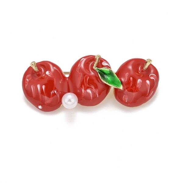 Christmas Apple Enamel Pin with Resin Pearl