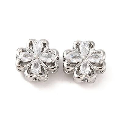 Brass Micro Pave Clear Cubic Zirconia Beads
