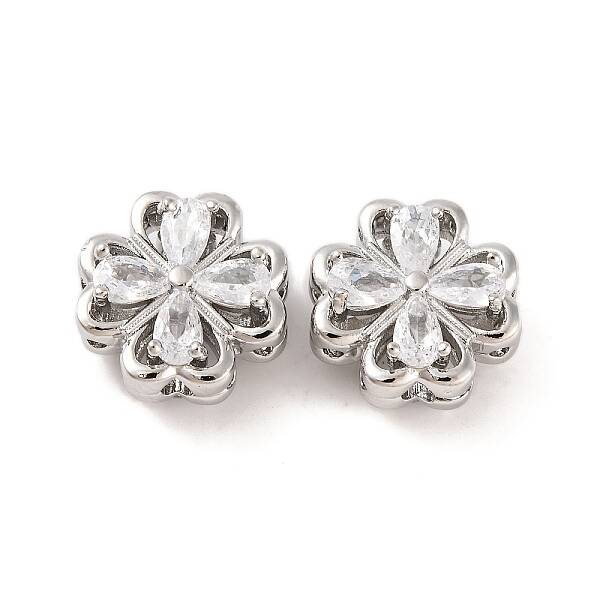 Brass Micro Pave Clear Cubic Zirconia Beads