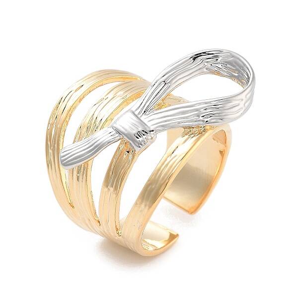 Brass Bowknot Wide Open Cuff Ring for Women