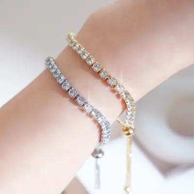 14K Gold Plated 3mm Cubic Zirconia Classic Tennis Bracelet | Gold Bracelets for Women | 2 Pack Size 5.3-9.9 Inch