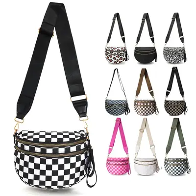 Black and White Checkered Nylon Bum Bag Plus Size Friendly Fanny Pack - Spacious Design for Essentials - MORE COLORS! great g...