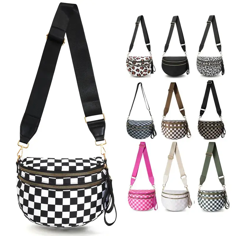 Black and White Checkered Nylon Bum Bag Plus Size Friendly Fanny Pack - Spacious Design for Essentials - MORE COLORS! great g...