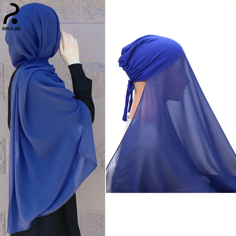 RIMAIRE Women jersey hijab with Inner Cap Sets Premium Chiffon Hijab Muslim Breathable Under Caps Headscarves instant hijab  ...
