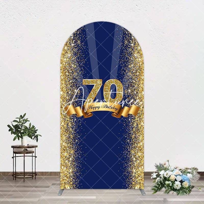 Aperturee Navy Blue Gold Glitter 70th Birthday Arch Backdrop, 1.6X4FT(0.5X1.2M), 38.18 USD, arch backdrop kit, GXH0A640-A