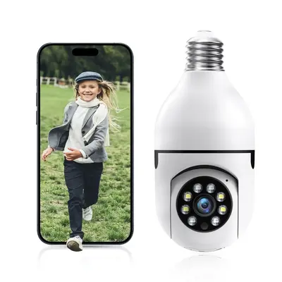 2.4&5Ghz-Panoramic 3MP Light Bulb Camera with Full ColorDay/Night, Motion Detection, Two-Way Audio, Security for Home/Yard/St...