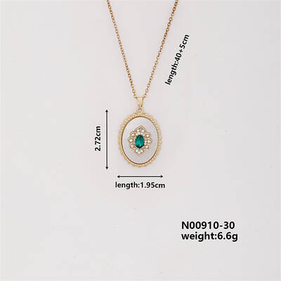 Elegant Vintage Brass Micro Pave Cubic Zirconia Oval with Flower Pendant Necklace for Women