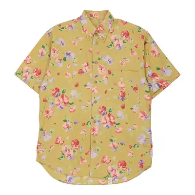 Country Side Floral Short Sleeve Shirt - Medium Yellow Silk Blend
