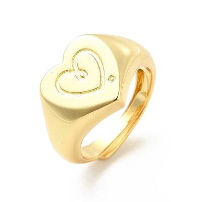 Rack Plating Brass Heart Singet Adjustable Ring for Women