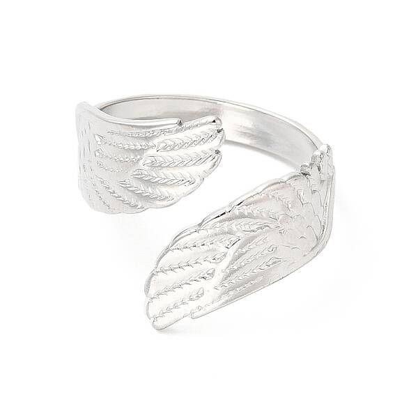 Non-Tarnish 304 Stainless Steel Double Wings Open Cuff Ring for Women