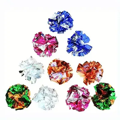 Random Color Polyester Film Cat Crinkle Balls Toys, 10pcs Colorful Cat Balls Lightweight Chew And Chase Cat Polyester Film Cr...