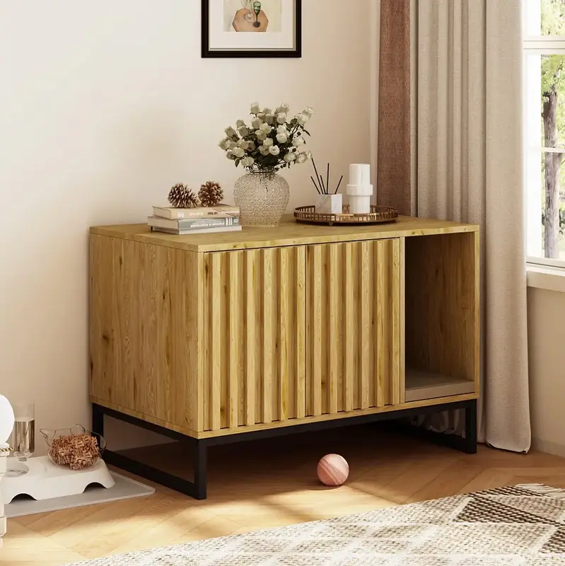 Vabches Litter Box Enclosure,Modern Cat Litter Box Enclosure Furniture Hidden Litter Box with Cat Scratch Pad, Cat Washroom C...