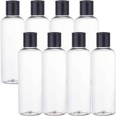 BENECREAT 8 Pack 5oz Large Clear Plastic Refillable Bottles Cosmetic Bottles with Black Press Caps for Shampoo
