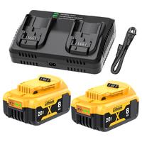 2Pack 8.0Ah Replacement for Dewalt 20V Lithium Battery with 20 Volt Dual Port Battery Charger DCB200 DCB201 DCB204 DCB206 DCB...