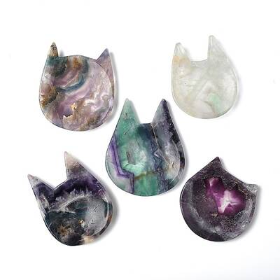 Natural Fluorite Carved Cat Shape Figurines Statues for Home Desktop Decoration