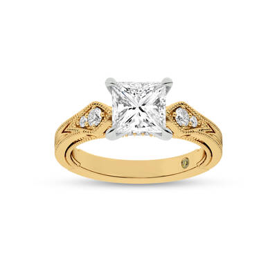 Vesta Vintage Inspired Princess Cut Lab Grown Diamond Engagement Ring | 18K Yellow Gold 3 3/4 CT. TW.