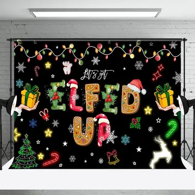 Aperturee Light Strip Snow Elfed Up Black Christmas Backdrop - Aperturee