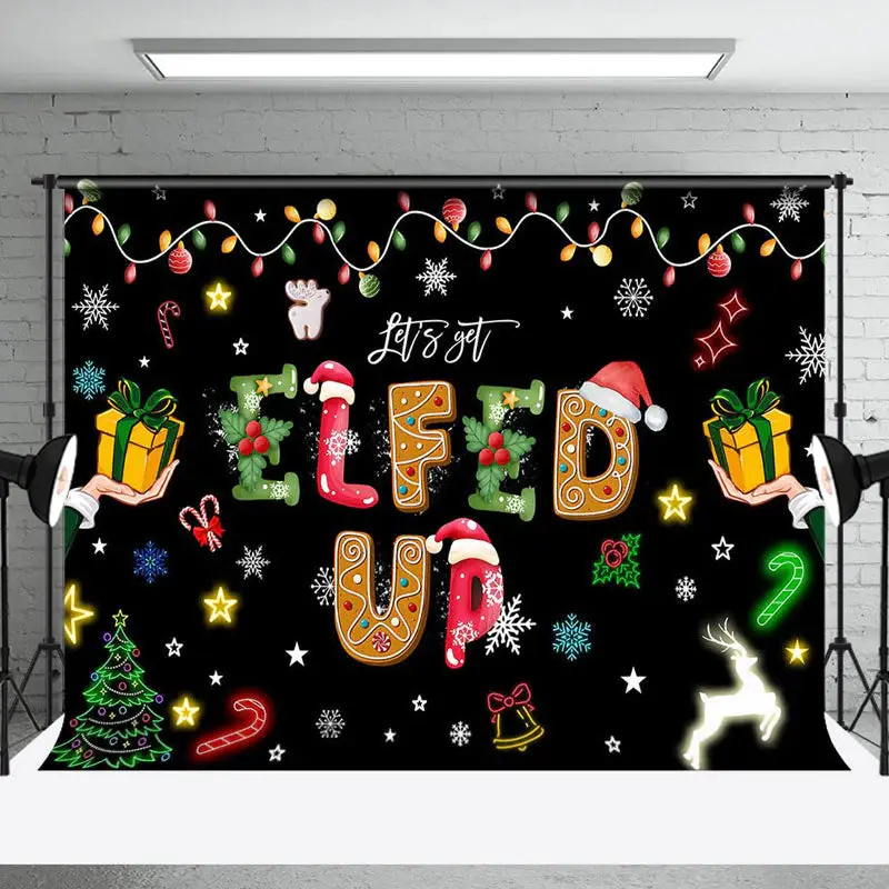 Aperturee Light Strip Snow Elfed Up Black Christmas Backdrop - Aperturee