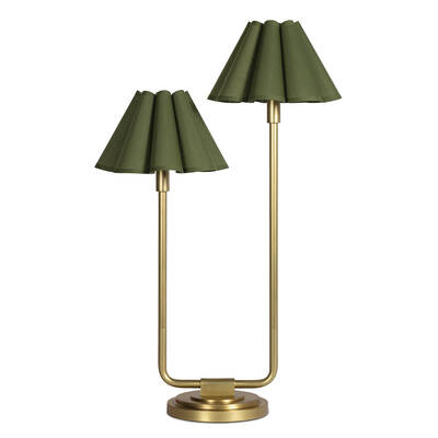Polly Double Arm Table Lamp (Natural Brass with Olive Scalloped Shade)