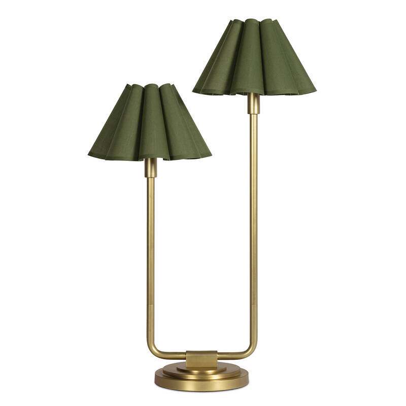 Polly Double Arm Table Lamp (Natural Brass with Olive Scalloped Shade)