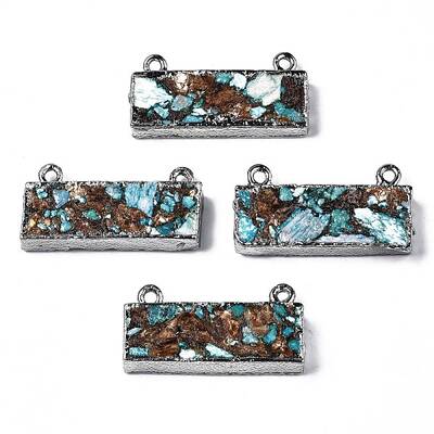 Assembled Natural Bronzite & Synthetic Turquoise & Imperial Jasper Pendants Links