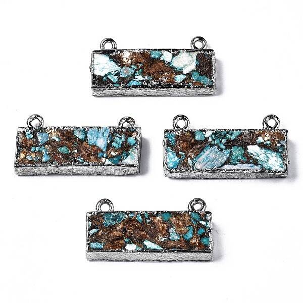 Assembled Natural Bronzite & Synthetic Turquoise & Imperial Jasper Pendants Links