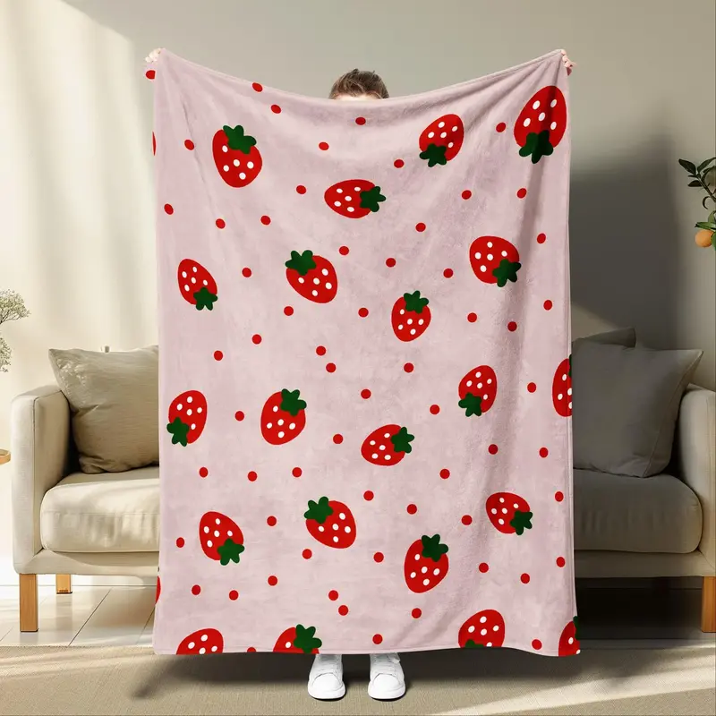 Bedroom Decor Strawberry Print Blanket, Cozy Room Accessories Soft Throw Blanket, Summer Warm Napping Blanket For Home Office...