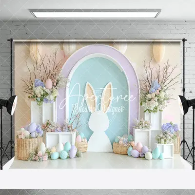 Aperturee Elegant Floral Arch Bunny Eggs Easter Photo Backdrop, 3X2FT(1MX0.6M), 14 USD, easter backdrops, ENHD2J83-M