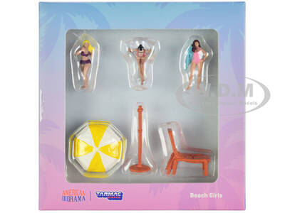 Beach Girls 5 piece Diecast Figure Set (3 Female Figures and 2 Beach Accessories) for 1/64 Scale Models by Tarmac Works & A...